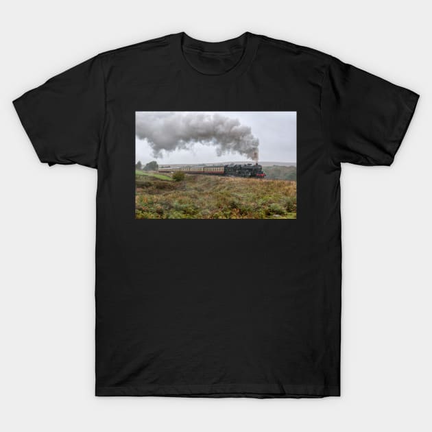 LMS Black 5 Number 5828 on a Misty Day on the Moor T-Shirt by SteveHClark